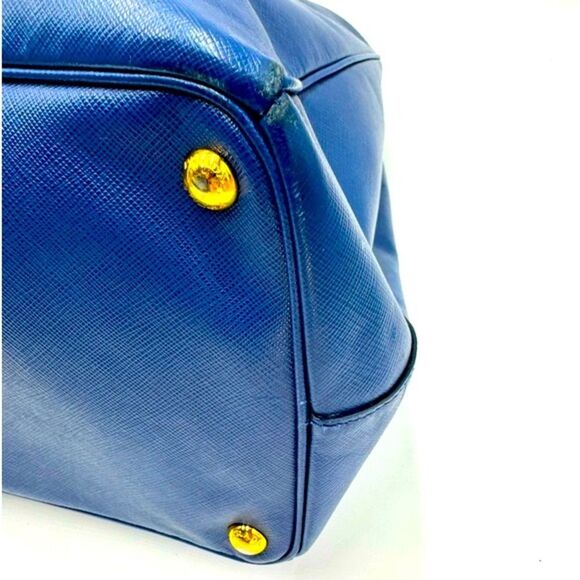 Auth Prada Blue Azzuro Saffiano Leather Galleria Double Zip Lux Tote Bag Large - Picture 10 of 15